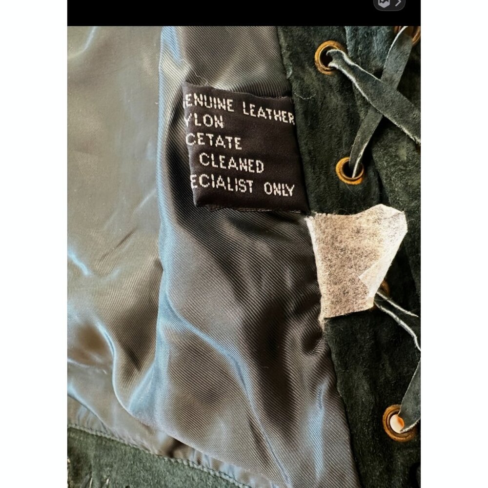Green Genuine Suede-Leather Vintage Whip-Stitch Vest boho 80s biker unisex M - Picture 10 of 15